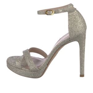 Stuart Weitzman Glitter Ankle-Strap High Heel Sandals - Silver - 6.5